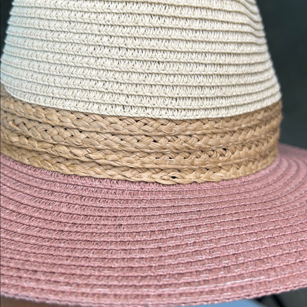 Woven Two-Tone Straw Sun Hat - Natural & Brown - Picture 5 of 6